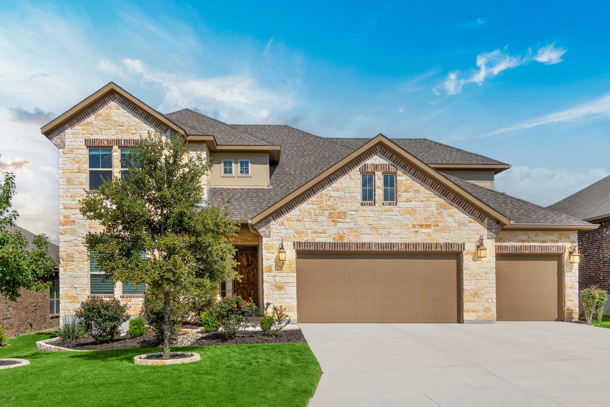 A home with a new asphalt shingle roof