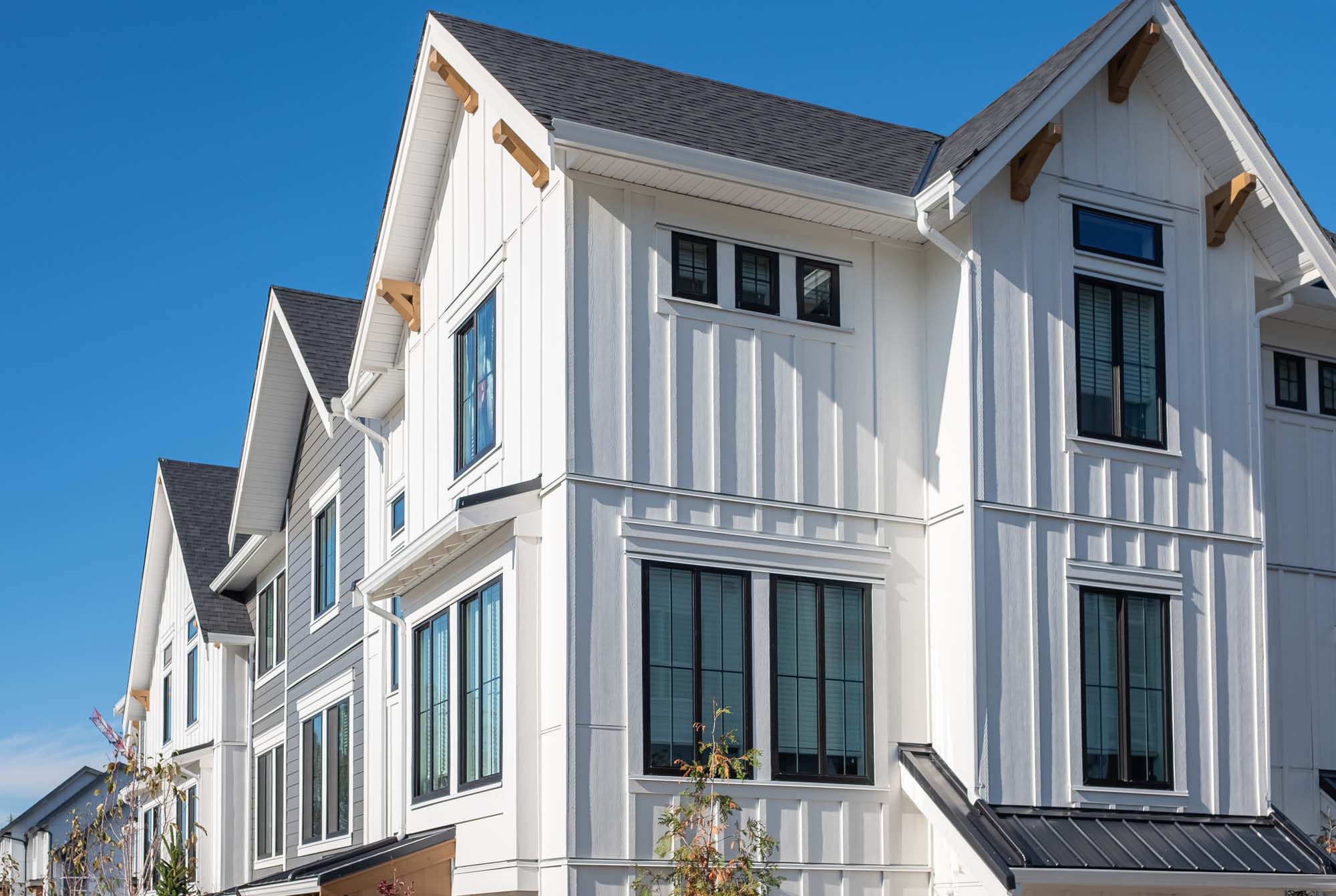 New home exterior with vinyl siding